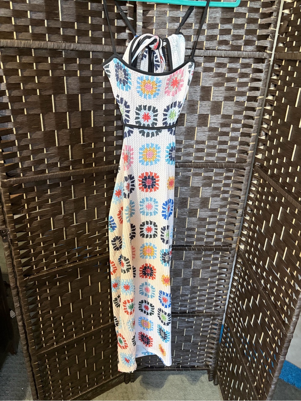 SHEIN White Midi Dress with Multicolor Floral Circles